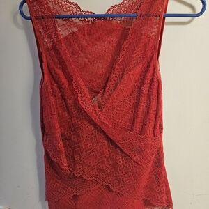 Bebe Vibrant Red Lace Top